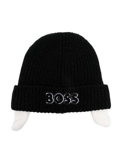 Bosswear Babies' Embroidered-logo Ribbed Knit Beanie In Black