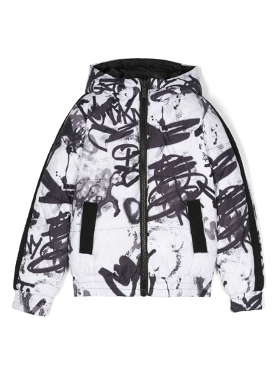 Dkny Kids' Reversible Logo-print Puffer Jacket In White