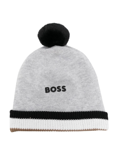 Bosswear Babies' Logo印花棉绒球套头帽 In Grey