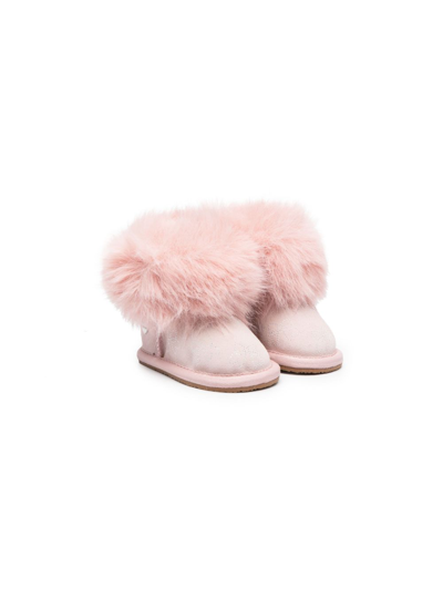 Monnalisa Babies' 皮草绒面皮及踝靴 In Pink