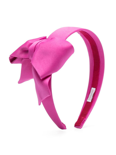 Monnalisa Kids' Rhinestone-logo Bow-detailed Headband In Pink