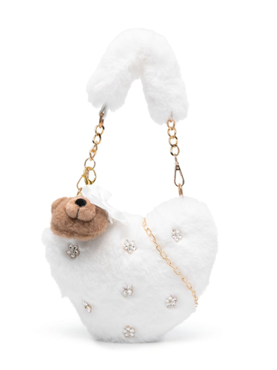 Monnalisa Kids' Crystal-embellished Faux-fur Bag In White