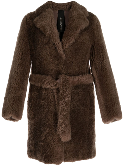 Blancha Belted Leather Coat In Brown
