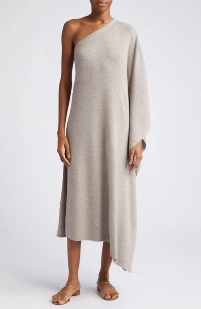 Michael Kors One-shoulder Cashmere Knit Caftan In Taupe