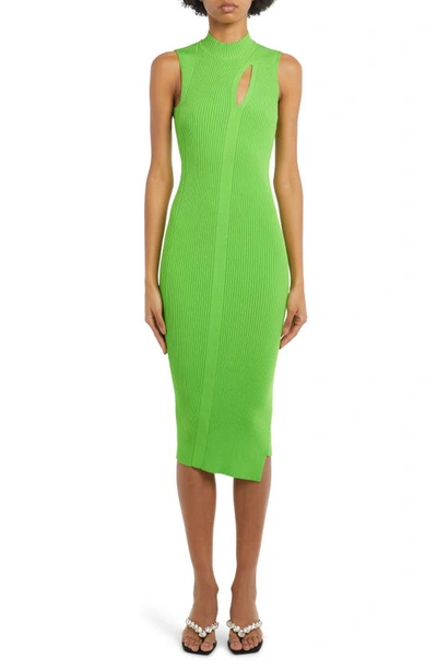 Versace Ribbed Knit Midi Dress With Front Cutout In Green