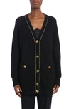 VERSACE VERSACE METALLIC STITCH DETAIL WOOL CARDIGAN