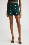 Balmain High-waisted Button-detailed Shorts In Green