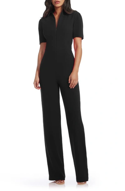 Dress The Population Gloria Front Zip Jumpsuit In Black