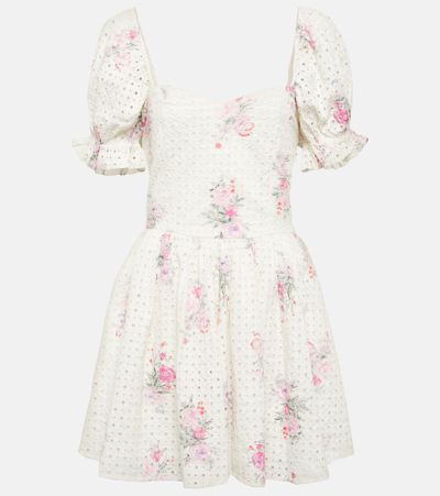 Loveshackfancy Altima Puff-sleeve Floral Eyelet Mini Dress In Multi