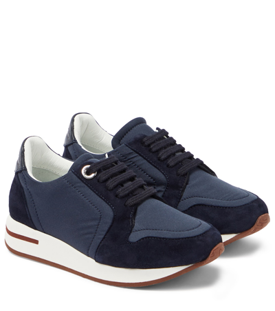 Loro Piana Kids' My Wind Suede-trimmed Trainers In Blue