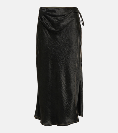 Acne Studios Iala Topstitch Satin Wrap Skirt In Silver