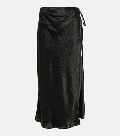 Acne Studios Wrap-effect Crinkled-satin Midi Skirt In Brown