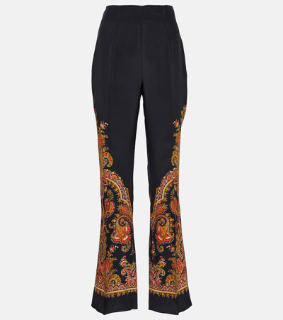 Etro Paisley High-rise Silk Pants In Black