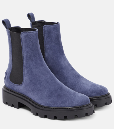 Tod's Gomma Pesante Suede Boots In Blue