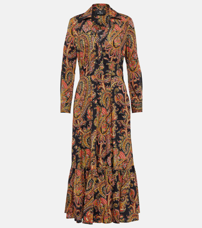 Etro Paisley Cotton Midi Dress In Multicoloured