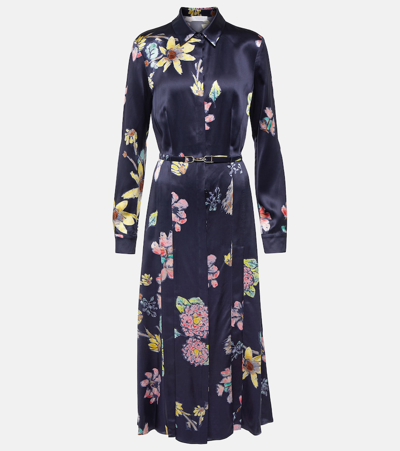 Gabriela Hearst Jane Floral Silk Midi Dress In Dark Navy Multi