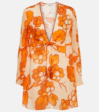 Etro Printed Ramie Tunic In Orange