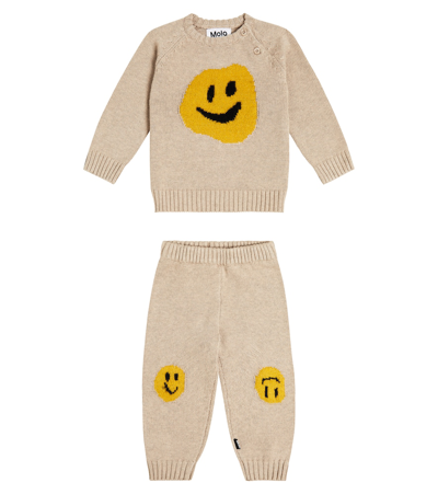 Molo Baby Cotton And Wool Trousers In Beige