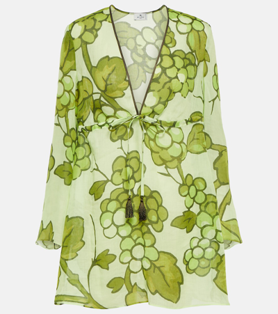 Etro Printed Ramie Tunic In Green