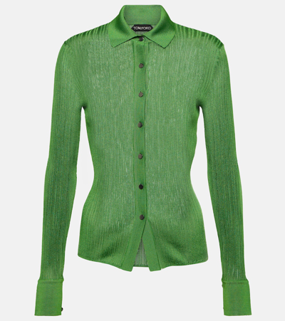 Tom Ford Metallic Ribbed-knit Shirt In Green