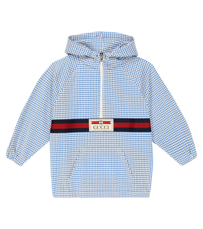 Gucci Kids' Web-stripe Gingham Jersey Jacket In Blue
