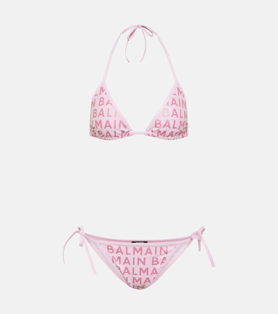 Balmain Embellished Logo Jersey Bikini In New