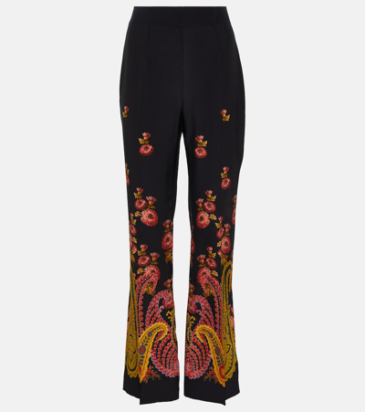 Etro Paisley High-rise Silk Trousers In Black