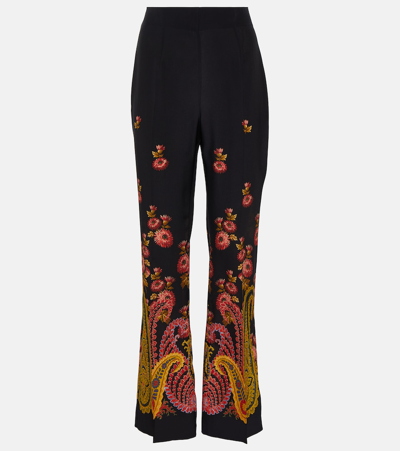 Etro Paisley High-rise Silk Pants In Black