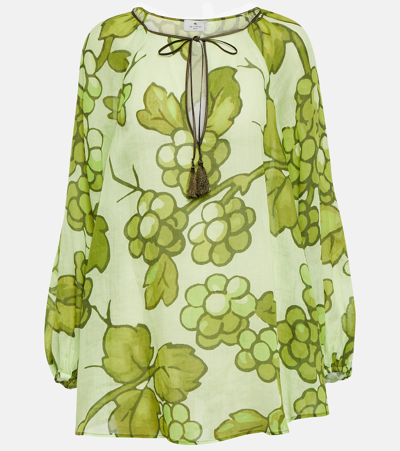 Etro Printed Ramie Tunic In Green