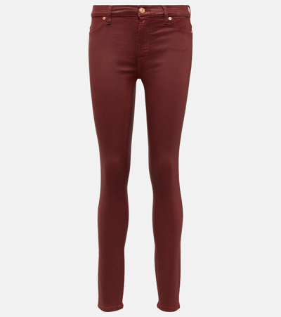 7 For All Mankind High-rise Cotton-blend Faux-leather Slim Pants In Red