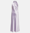 Galvan Sienna Halter Satin Midi Slip Dress In Purple