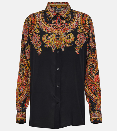 Etro Floral Silk Blouse In Black