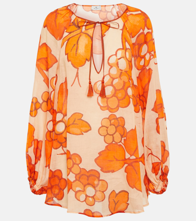 Etro Printed Ramie Tunic In Orange