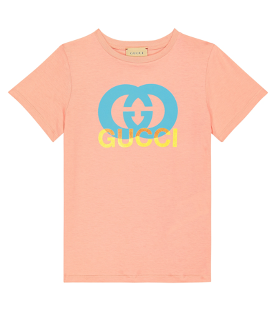 Gucci Kids' Interlocking G Cotton T-shirt In Pink