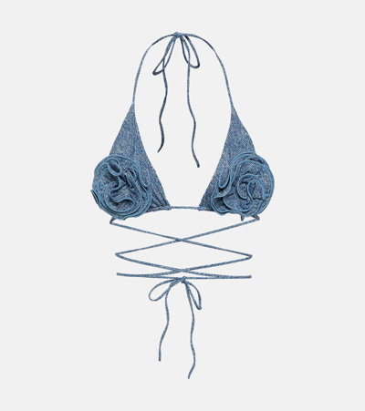 Magda Butrym Floral Appliqué Triangle Bikini Top In Blue