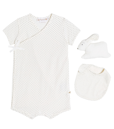 Bonpoint Baby Cado Cotton Set Of Playsuit And Bib In White