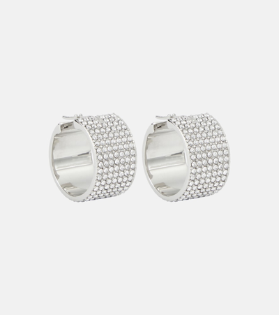 Amina Muaddi Rih Small Embellished Hoop Earrings In Silver