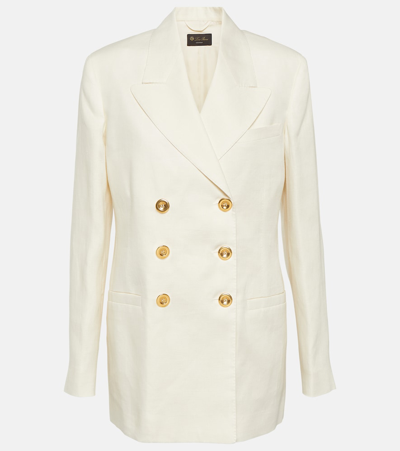 Loro Piana Double-breasted Linen And Wool Blazer In White