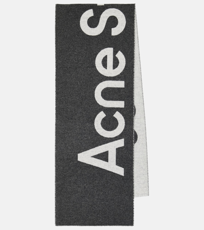 Acne Studios Logo Wool Blend Scarf In Grey
