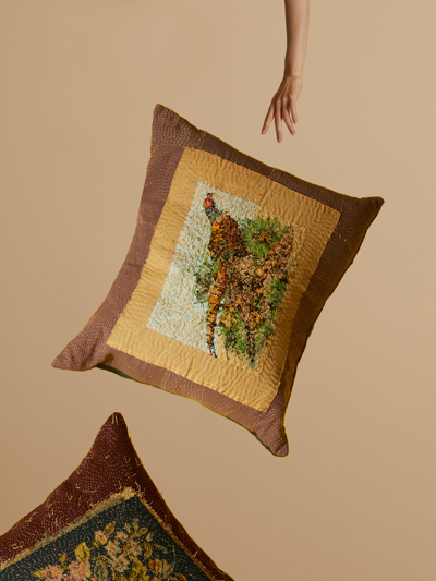 By Walid 1940s Pheasant Needlepoint Cushion