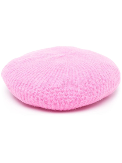 Ganni Fine-knit Alpaca Wool-merino Blend Beanie In Pink