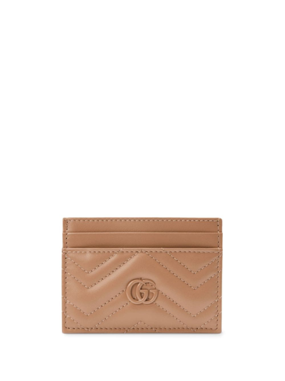 Gucci Beige Gg Marmont Card Holder In Pink