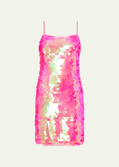 Milly Lucy Sequins Slip Dress In Neon Pink