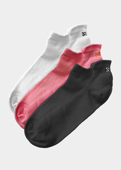 Stems Ankle Socks 3-pack In Pink Black White