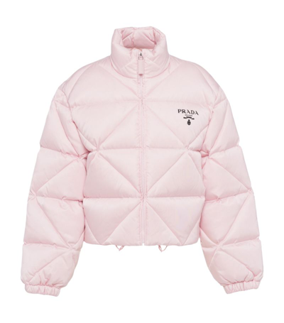 Prada Re-nylon Gabardine Cropped Down Jacket In Alabaster Pink
