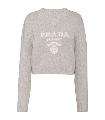 Prada Wool And Cashmere Crew-neck Sweater In Marble Gray