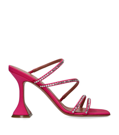 Amina Muaddi Satin Embellished Naima Sandals 95 In Pink