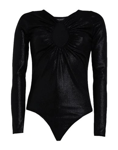 Vanessa Scott Woman Bodysuit Black Size M Nylon, Metallic Fiber, Elastane In Black
