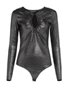 Vanessa Scott Woman Bodysuit Silver Size S Nylon, Metallic Fiber, Elastane