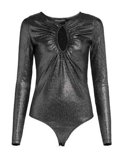 Vanessa Scott Woman Bodysuit Silver Size S Nylon, Metallic Fiber, Elastane In Silver